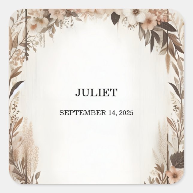Garden Spring Wood Boho Rustic Bridal Shower Square Sticker (Front)