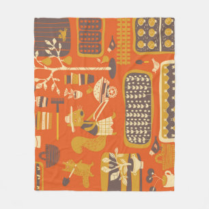 Garden Squirrels: Whimsical Animal Scene Fleece Blanket