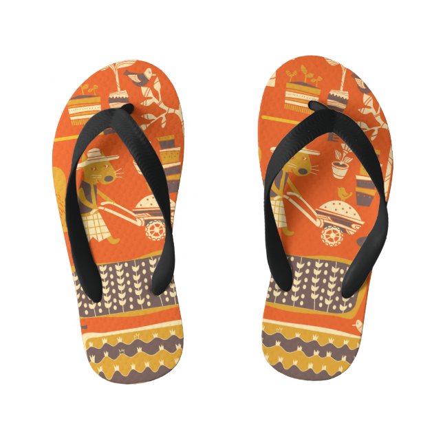 Garden Squirrels: Whimsical Animal Scene Kid's Flip Flops (Footbed)