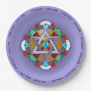 Garden Star in Lilac Shabbos Paper Plate