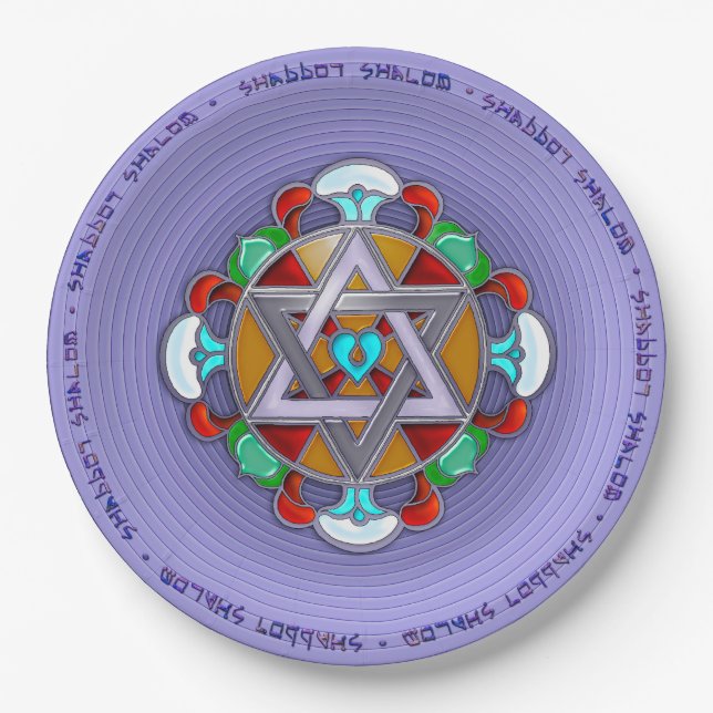 Garden Star in Lilac Shabbos Paper Plate (Front)