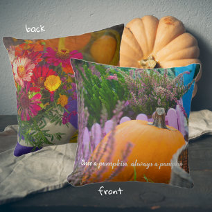 Garden still life with an orange pumpkin  cushion