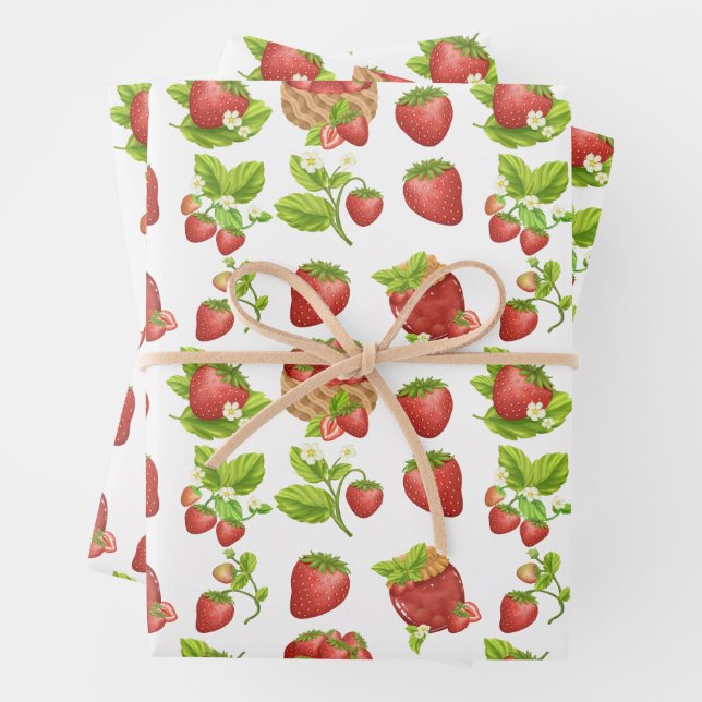 Garden Strawberries and Strawberry Jam  Wrapping Paper Sheet (In situ)