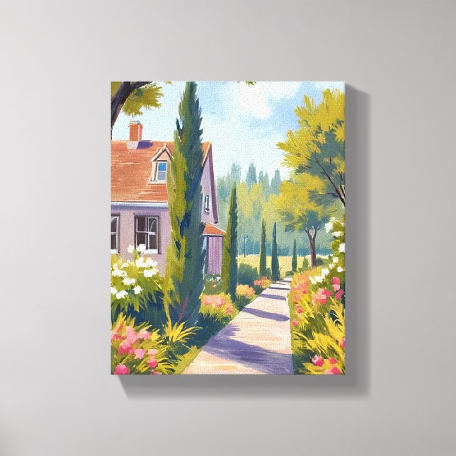 Garden Stroll | Oil Painting Floral Path Canvas Print (Front)