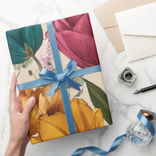 Garden Style Multicolor Tulip Ivory Floral Pattern Wrapping Paper