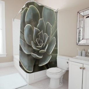Garden Succulent Green Grey Tones Realistic Art Shower Curtain