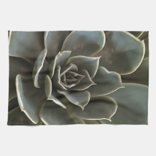 Garden Succulent Green Grey Tones Realistic Art Tea Towel