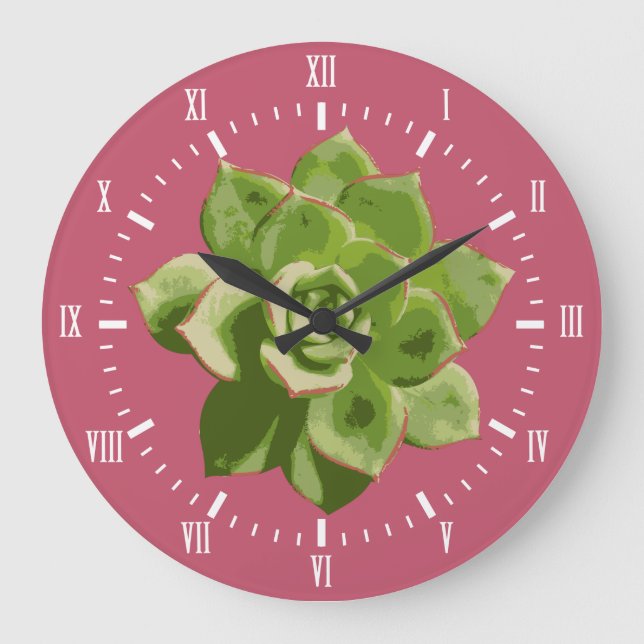 Garden Succulent White Roman Numerals Name Large Clock (Front)