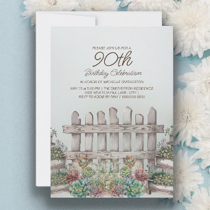 Garden Succulents Gate Botanical 90th Birthday Invitation