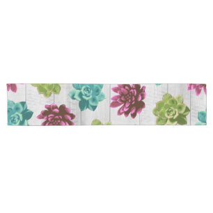 Garden Succulents & Wood Planks Short Table Runner