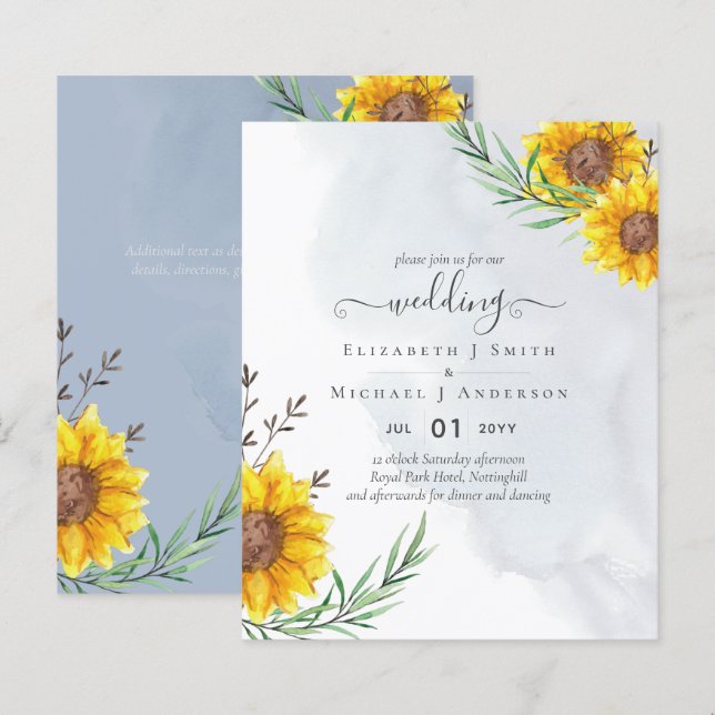 Garden Sunflowers Blue Rustic Boho Wedding (Front/Back)
