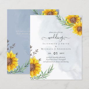 Garden Sunflowers Blue Rustic Boho Wedding