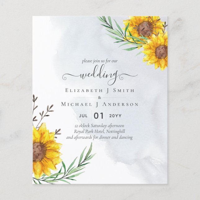 Garden Sunflowers Blue Rustic Boho Wedding Flyer (Front)