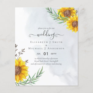 Garden Sunflowers Blue Rustic Boho Wedding Flyer