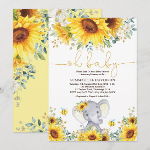 Garden Sunflowers Elephant Neutral Baby Shower Invitation