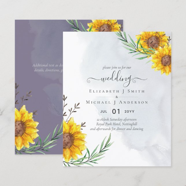 Garden Sunflowers Purple Rustic Boho Wedding (Front/Back)