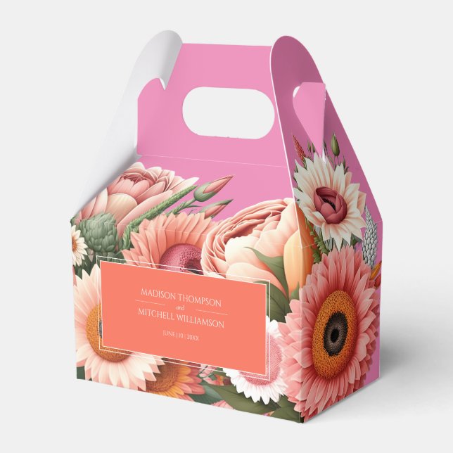 Garden Sunrise Pink Orange Modern Floral Wedding  Favour Box (Front Side)