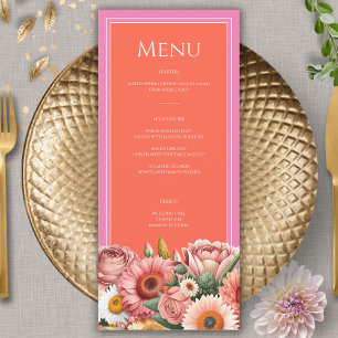 Garden Sunrise Pink Orange Modern Floral Wedding  Menu