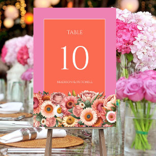 Garden Sunrise Pink Orange Watercolor Flowers Table Number