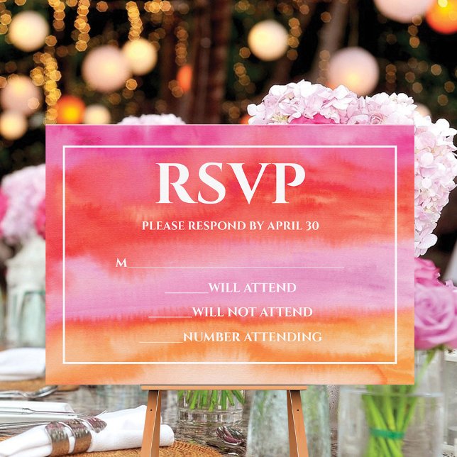 Garden Sunrise Pink Orange Watercolor Wedding RSVP (Creator Uploaded)