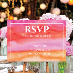 Garden Sunrise Pink Orange Watercolor Wedding RSVP Card