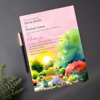 Garden Sunrise Watercolor Colourful Floral Wedding Invitation