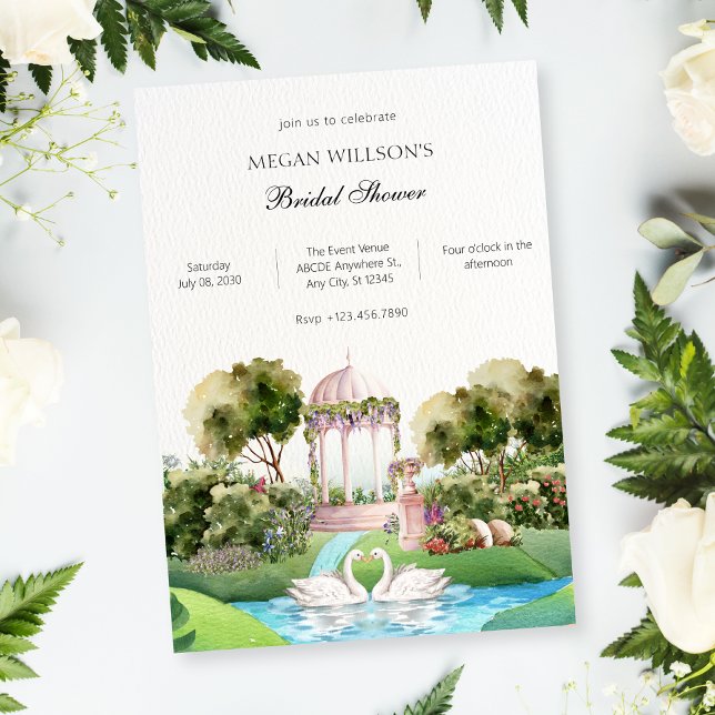 Garden swan minimalist elegant bridal shower invitation (Creator Uploaded)