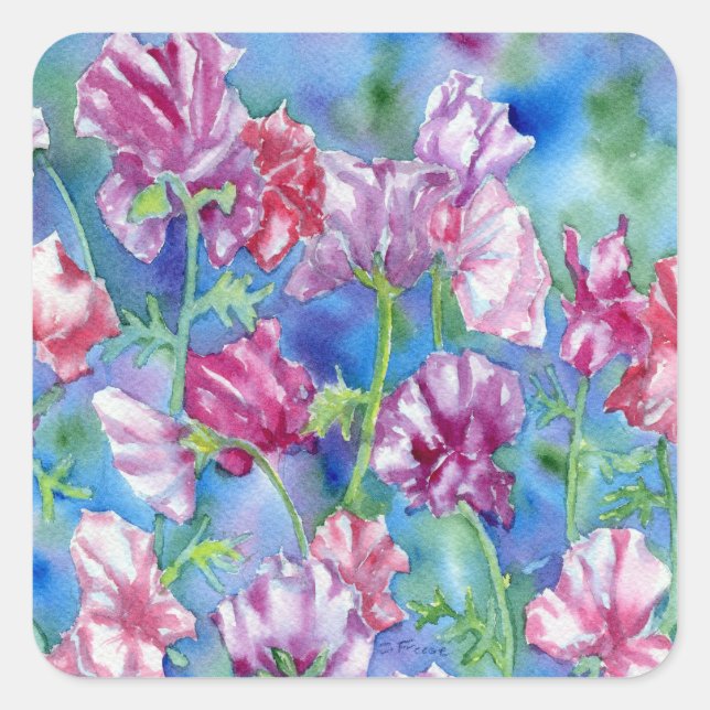 "Garden Sweet Peas" Square Stickers (Front)