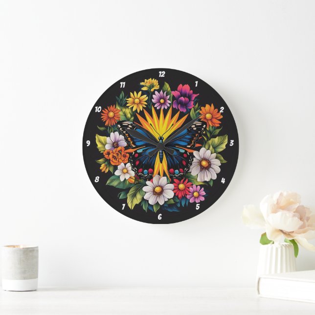 Garden Symphony" - Floral Butterfly  Large Clock (Home)