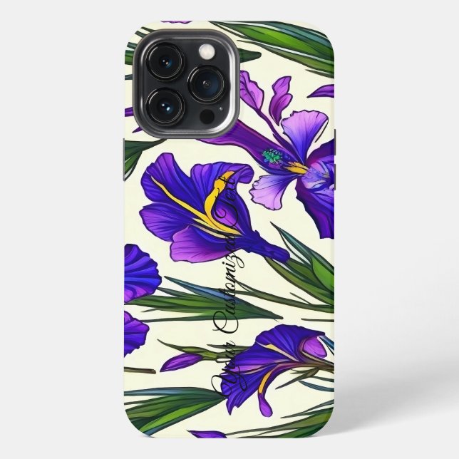 Garden Symphony: Iris Floral Pattern iPhone Case (Back)