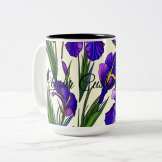 Garden Symphony: Iris Floral Pattern Two-Tone Coffee Mug