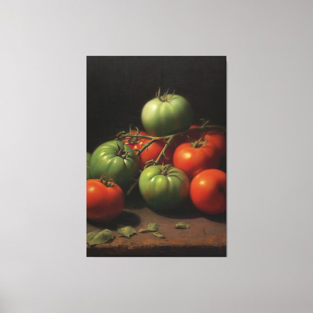 Garden Symphony: Red and Green Tomato Oil Painting Canvas Print (Front)