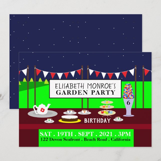Garden Tea Party, Birthday Party Invitation (Front/Back)