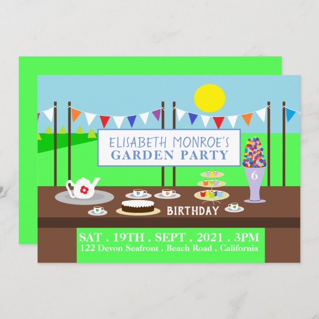 Garden Tea Party, Birthday Party Invitation (Front/Back)