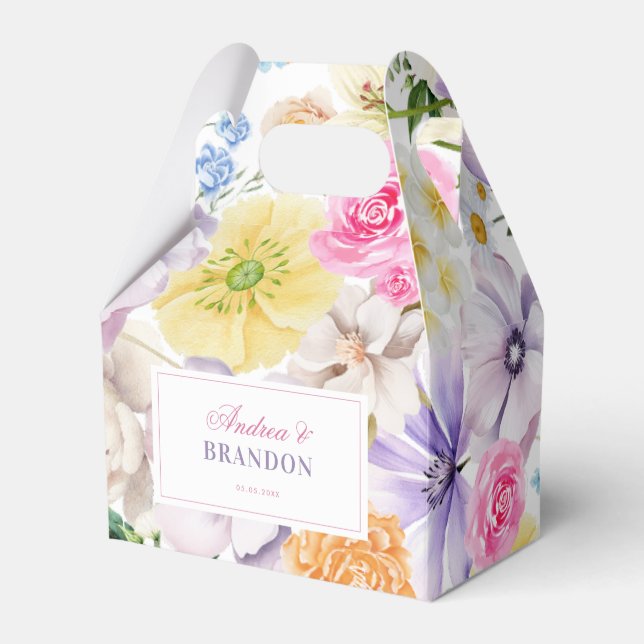 Garden Tea Party Floral Aesthetic Names Wedding Favour Box (Front Side)