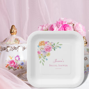 Garden Tea Party Watercolor Floral Bridal Shower Paper Plate