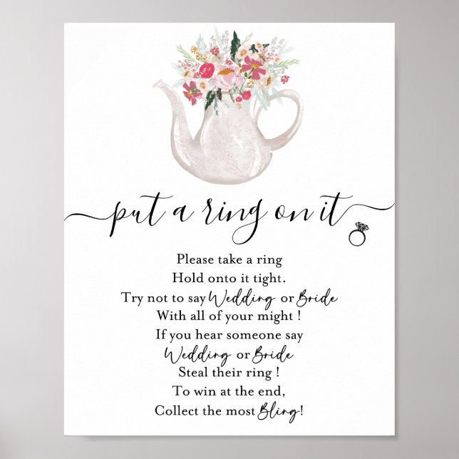 Garden Tea Put a Ring on It Bridal Shower Game Poster (Front)