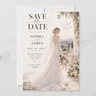 Garden Terrace Bride Wedding Save the Date Invitation
