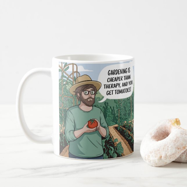 Garden Therapy Sip Your Way to Tomato Bliss Coffee Mug (With Donut)