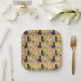 Garden Toile de Jouy Paper Plates - Goldendoodle