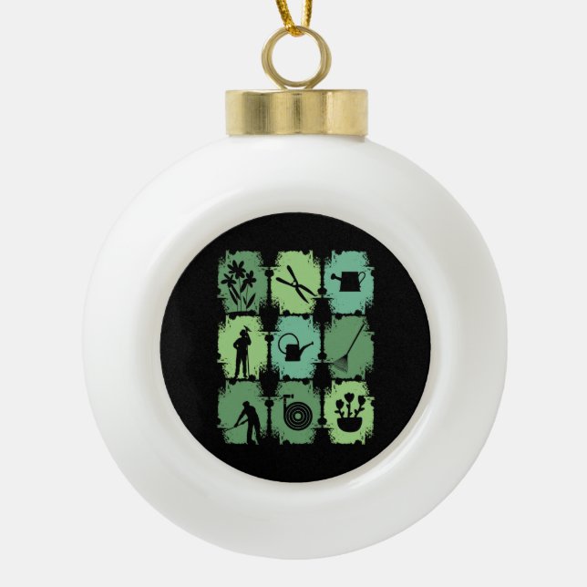 Garden Tools Gardener Ceramic Ball Christmas Ornament (Front)
