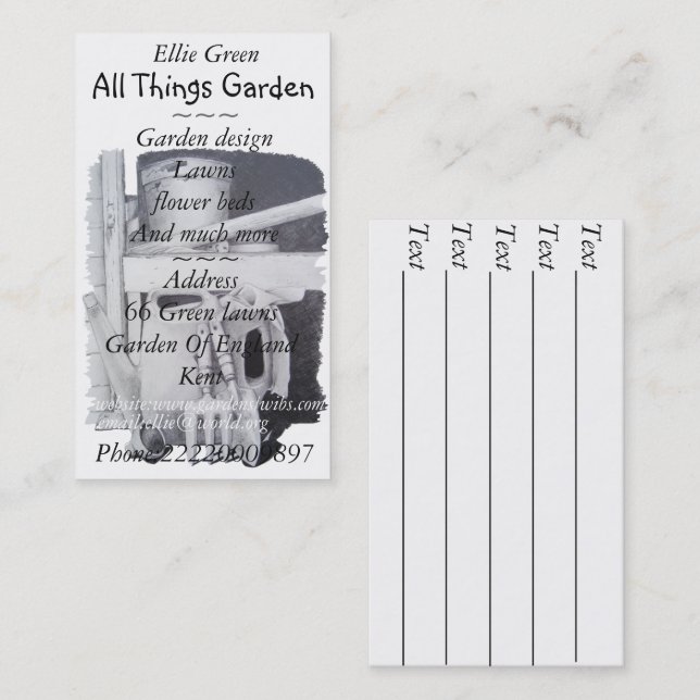 garden tools painting for gardener garden design business card (Front/Back)
