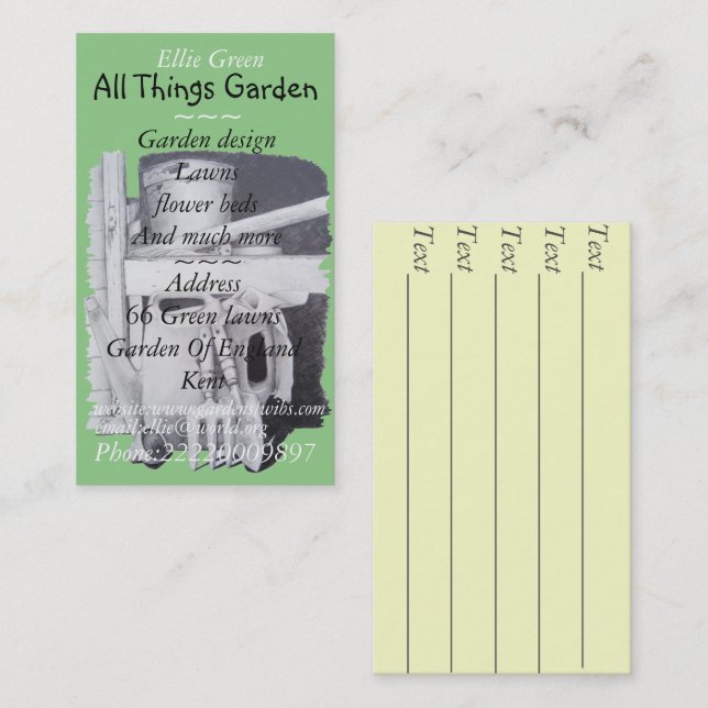 garden tools painting for gardener garden design business card (Front/Back)