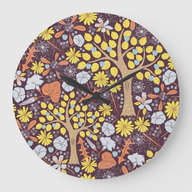 Garden trees, floral, apple pattern large clock (Front)