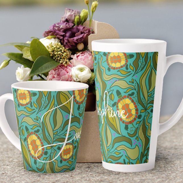 Garden Turtles Pattern Personalised Latte Mug (Creator Uploaded)