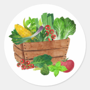 Garden Vegetable Harvest Basket Classic Round Sticker