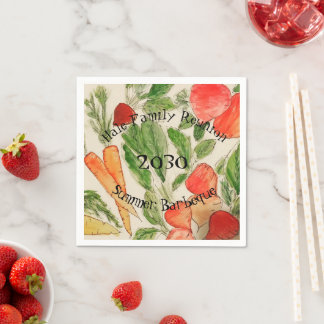 Garden vegetables watercolor bright napkin