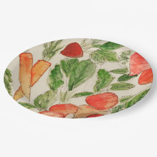 Garden vegetables watercolor summer paper plate