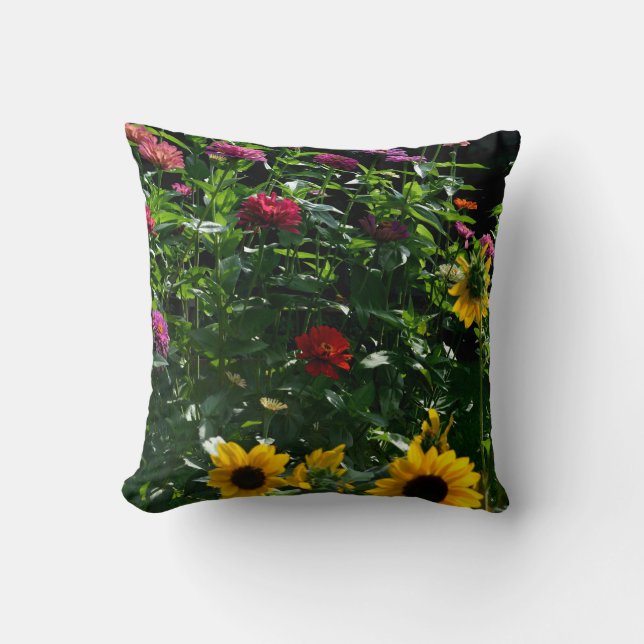 Garden View daisies cosmos sunflowers mums Cushion (Front)