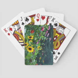 Garden View, daisies, cosmos, sunflowers, mums Playing Cards